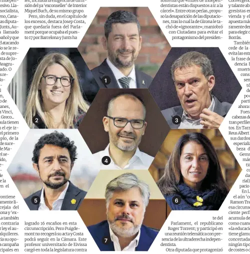  ??  ?? l l2 5
Por orden numérico, los diputados de Junts per Catalunya Joan Canadell, Elsa Artadi, Jaume Alonso-Cuevillas, Josep Costa, Damià Calvet, Meritxell Budó y Albert Batet. l1 l4 l7 l3 l6