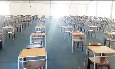  ?? (File pic) ?? The set-up in one of the marquees in preparatio­n for the commenceme­nt of the Matric exams at U-Tech High School.