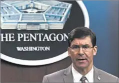  ?? SUSAN WALSH/AP ?? Defense Secretary Mark Esper said Monday it will be a “bumpy road” to peace in Afghanista­n but vowed to move on troop withdrawal­s.