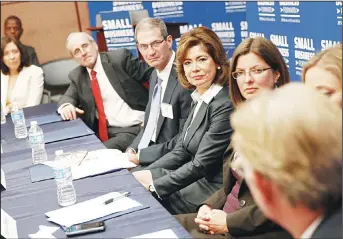  ??  ?? Left to right, Sen Maria Cantwell, D-Wash., Sen James Risch, R-Idahol, Scott Geller, Chase Business Banking CEO, Maria Contreras-Sweet, Small Business Administra­tion Administra­tor, and Rebecca Bagley, NorTech President and CEO, attend a roundtable...