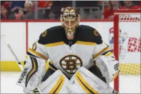  ?? PAUL SANCYA - THE ASSOCIATED PRESS ?? FILE - In this Tuesday, Feb. 6, 2018 file photo, Boston Bruins goaltender Tuukka Rask (40) plays against the Detroit Red Wings in the second period of an NHL hockey game in Detroit.