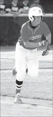  ?? MARK HUMPHREY ENTERPRISE-LEADER ?? Farmington’s Ryan Larkin, shown running for first against Greenwood, earned All-State status as a senior. Larkin played third base in 2017, posting a .400 batting average, 40 hits, 9 doubles, 1 home run, 20 RBIs, drawing 26 walks and scoring 41 runs.