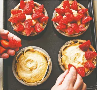  ?? PHOTOS: PATRICIA NIVEN ?? “This is a big favourite of mine,” chef and author Itamar Srulovich says of these ricotta cakes with strawberri­es. “It’s almost like a cheesecake, really, but it’s so rich with the nuts and the fruit.”