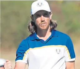  ?? Picture: PA. ?? Tommy Fleetwood reacts after making another putt during the Ryder Cup.