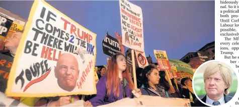  ??  ?? > Protest groups in Birmingham’s Victoria Square this week opposing his state visit. Right: MP Michael Fabricant