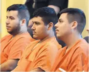  ?? GREG SORBER/JOURNAL ?? Eder Ortiz-Parra, left, Rafael Gonzalez-Parra and Edwin Ortiz-Parra appear before a District Court judge in March.