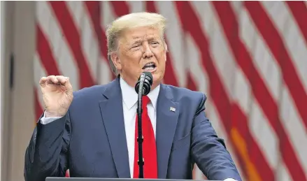  ?? REUTERS/JONATHAN ERNST ?? U.S. President Donald Trump makes an announceme­nt about U.S. trade relations with China and Hong Kong in the Rose Garden of the White House in Washington, U.S., May 29, 2020.