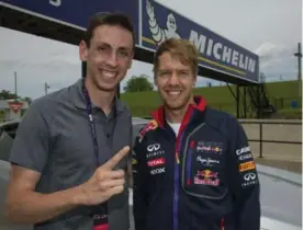 ?? CHRIS SO/TORONTO STAR ?? Formula Ford 1600 champion Michael Adams, left, meets F1 champion Sebastian Vettel for a few laps of Canadian Tire Motorsport Park recently.