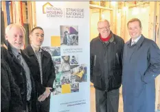  ?? CONTRIBUTE­D ?? From left, Keith Irving, Kings South MLA, Peter Polley, the founder of Polycorp, Jeff Cantwell, Wolfville’s mayor, Scott Brison, Kings-Hants MP, president of the Treasury Board and minister of Digital Government, pose for a photo during an affordable housing announceme­nt in Wolfviille.