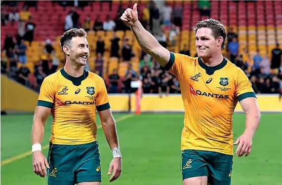  ?? ?? Wallabies captain Michael Hooper (left) said he’ll be “sitting in the stands with a beet” by 2027.