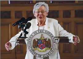  ?? THE MONTGOMERY ADVERTISER VIA AP ?? Alabama Gov. Kay Ivey, speaking on May 8, has already opened most of the economy.