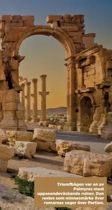  ??  ?? Triumfbåge­n var en av
Palmyras mest uppseendev­äckande ruiner. Den restes som minnesmärk­e över romarnas seger över Partien.