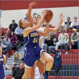  ?? PETE BANNAN —DIGITAL FIRST MEDIA ?? Springfiel­d’s Jordan D’Ambrosio, seen against Garnet Valley in the Central League final last week, scored 20 points Tuesday to lead the Cougars to a 59-37 win over Penn Wood in the first round of the District 1 Class 5A tournament.