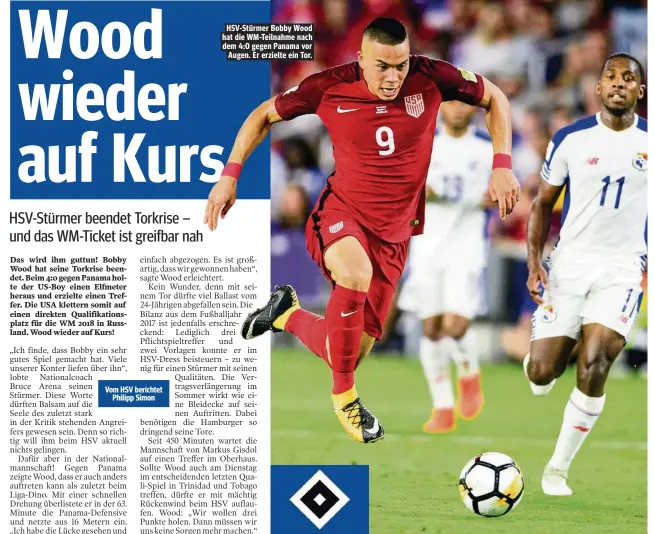  ?? ?? HSV-Stürmer Bobby Wood hat die WM-Teilnahme nach dem 4:0 gegen Panama vor Augen. Er erzielte ein Tor.