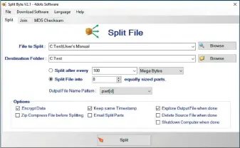  ??  ?? Wenn Sie große Dateien für den Versand oder die Archivieru­ng in mehrere kleinere Stücke aufteilen müssen, dann hilft Ihnen die Software Split Byte mit einigen Sicherheit­sfunktione­n.