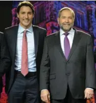  ?? MIKE STURK/REUTERS ?? Both Liberal Leader Justin Trudeau and NDP Leader Thomas Mulcair have said they would not provide support in the House of Commons for a Harper minority government.