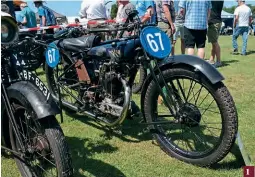  ??  ?? 1: Smartly turned out 1927 Raleigh Model 6, its number 67 a homage to the Raleigh pictured in Motor Cycling racing at Crystal Palace in 1927. 1