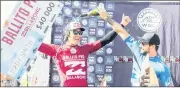  ??  ?? CHAMPAGNE MOMENT:WORLD No 3 Jordy Smith, left, celebrates his Ballito Pro win with runner-up Willian Cardoso at Willards Beach.