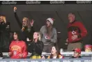  ?? ?? Brittany Mahomes, Taylor Swift, Scott Swift and Alana Haim cheer while watching Sunday’s game between the Kansas City Chiefs and New England Patriots at Gillette Stadium. Photograph: Kathryn Riley/Getty Images