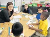  ??  ?? Orchard View first-grade teacher Jill Oginski works on reading in a small group during class.