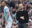  ??  ?? Pep Guardiola, right, is wary of Huddersfie­ld Town