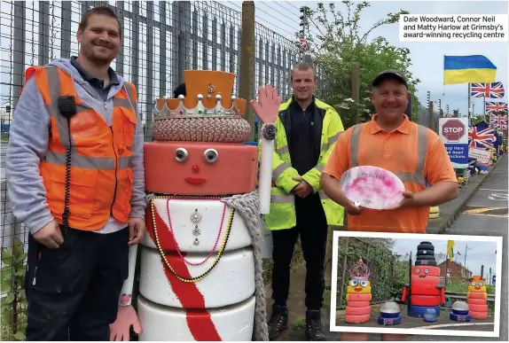  ?? ?? Dale Woodward, Connor Neil and Matty Harlow at Grimsby’s award-winning recycling centre