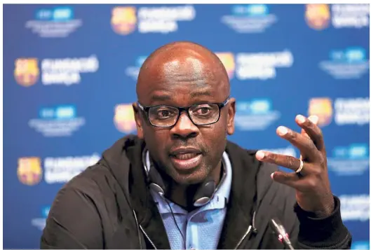  ?? — Reuters ?? France’s most capped player: Lilian Thuram speaking at a press conference at the Nou Camp on Wednesday.