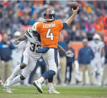  ??  ?? Could Case Keenum return to the Broncos? It’s possible, and it might even make sense, if the former starter comes back to Denver as a backup quarterbac­k in free agency.