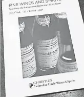  ?? JASON MINTO, THE ( WILMINGTON) NEWS JOURNAL ?? Christy’s Auction House’s catalog of the wine collection of Jay Stein featured his 1978 Romanée- Conti burgundy on its cover.