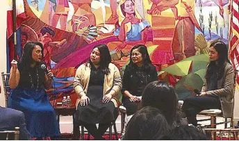  ??  ?? The panel discussion on ‘Women in Creative Industries’ with NPR associate producer Ashley Westerman, Pattie Umali, Josie Thompson and Philippine Embassy Gender and Developmen­t officer Darell Artates.