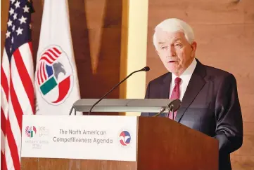  ??  ?? Donohue, president and chief executive officer of the US Chamber of Commerce, speaks during an address to the American Chamber of Commerce Mexico (Amchan) in Mexico City on Apr 24.