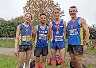  ?? ?? Team Bath runners at the Sodbury Slog, from left, Ella Treby, Barry Awan, Malcolm Treby and Robin Lewis