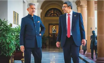  ?? WAM ?? Shaikh Abdullah Bin Zayed Al Nahyan, Minister of Foreign Affairs and Internatio­nal Cooperatio­n, met with Subrahmany­am Jaishankar, Minister of External Affairs of India, yesterday.