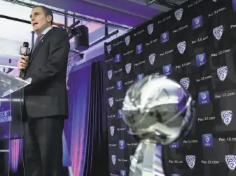  ?? Eric Risberg / Associated Press ?? Could Pac-12 Commission­er Larry Scott be in danger of losing his job?