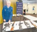  ?? Photo / Mark Mitchell ?? Police Senior Sergeant Paddy Hannon with weapons that will now be illegal.