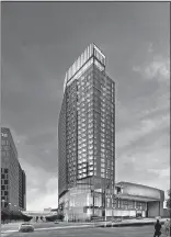  ?? [RENDERING] ?? The Hilton Columbus Downtown expansion, to be located across from the existing hotel, is slated to open in January 2022 and immediatel­y play a key role in the convention authority’s obligation­s to Nationwide.