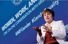  ?? REUTERS PIC ?? Internatio­nal Monetary Fund managing director Kristalina Georgieva says economic studies clearly show that improving gender equality will boost growth.