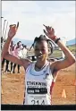  ?? Picture: BHONGO JACOB ?? TRIUMPH: Silindile Chilli from KwaZulu-Natal crosses the finish line at the Chris Hani Freedom Marathon 25km in Sabelele