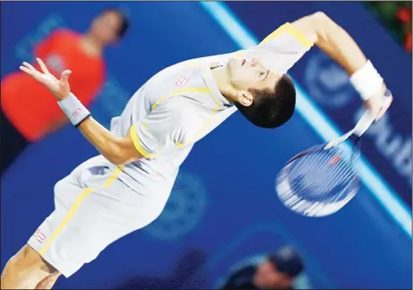  ??  ?? World number one Serbia’s Novak Djokovic serves the ball to Italian Andeas Seppi during their ATP Dubai Open tennis quarter- final match in the Gulf emi-
rate on Feb 28. (AFP)