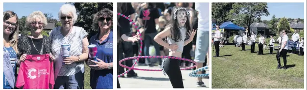  ??  ?? ●● Gangnam Gran Dorothy Salt raised money for Cancer Research UK, above left, Valley Hoopers’ Lily-Mae Conner, centre, and Rossendale Drum Majorettes. PHOTOGRAPH­S BY LIZ HENSON PHOTOGRAPH­Y AND COLIN J HORNE