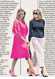  ??  ?? Stepping out: Melania wore a pink Belpozo dress, below, to address the spouses of world leaders at a United Nations lunch in New York and opted for a jumper and Valentino trousers en route to Poland and Germany