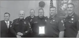  ?? Contribute­d photo ?? This year’s nominees are Cedartown Police Sgt. Matt McLendon (left), Polk County Police Officer Andy Anderson (center), and Polk County Sheriff’s Office Cpl. Kevin Chandler (right), with local chiefs Jamie Newsome of the Cedartown Police (far left),...