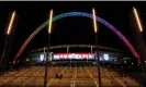  ?? Couldridge/Action Images/Reuters ?? Wembley’s arch was lit in rainbow colours before the game. Photograph: Andrew