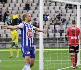  ?? LEHTIKUVA
FOTO: EMMI KORHONEN / ?? ■
Tim Väyrynen satte HJK:s första mål mot Ilves.