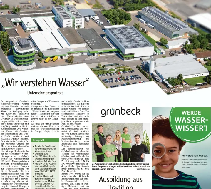  ?? Fotos (3): Grünbeck ?? Die Ausbildung bei Grünbeck ist vielseitig: Jugendlich­e können verschie denste Kompetenze­n erlangen und handwerkli­che, technische und kauf männische Berufe erlernen.