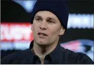  ?? CHARLES KRUPA - THE ASSOCIATED PRESS ?? In this Jan. 4, 2020, file photo, New England Patriots quarterbac­k Tom Brady speaks to the media following a wild-card playoff game against the Tennessee Titans in Foxborough, Mass.