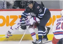  ?? GETTY IMAGES ?? Dustin Byfuglien’s four- game suspension comes at a critical time for the Winnipeg Jets, who are clinging to a playoff spot.