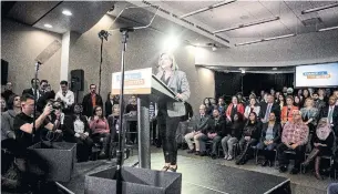  ?? CHRIS YOUNG/THE CANADIAN PRESS ?? NDP Leader Andrea Horwath announced her party’s 97-page campaign platform on Monday.