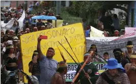  ?? EDMAR BARROS — THE ASSOCIATED PRESS ?? Indigenous people march during a protest against the disappeara­nce of Indigenous expert Bruno Pereira and freelance British journalist Dom Phillips, in the city of Atalaia do Norte, Vale do Javari, state of Amazonas, Brazil, Monday.