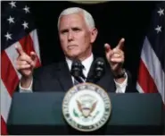  ?? EVAN VUCCI — ASSOCIATED PRESS ?? In this Aug. 9, 2018 file photo, Vice President Mike Pence gestures during an event on the creation of a U. S. Space Force at the Pentagon.